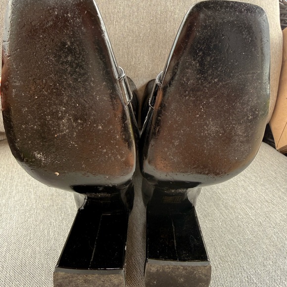 Versace Black Patent Leather Boots with Gold Medusa Buckle - Picture 3 of 3